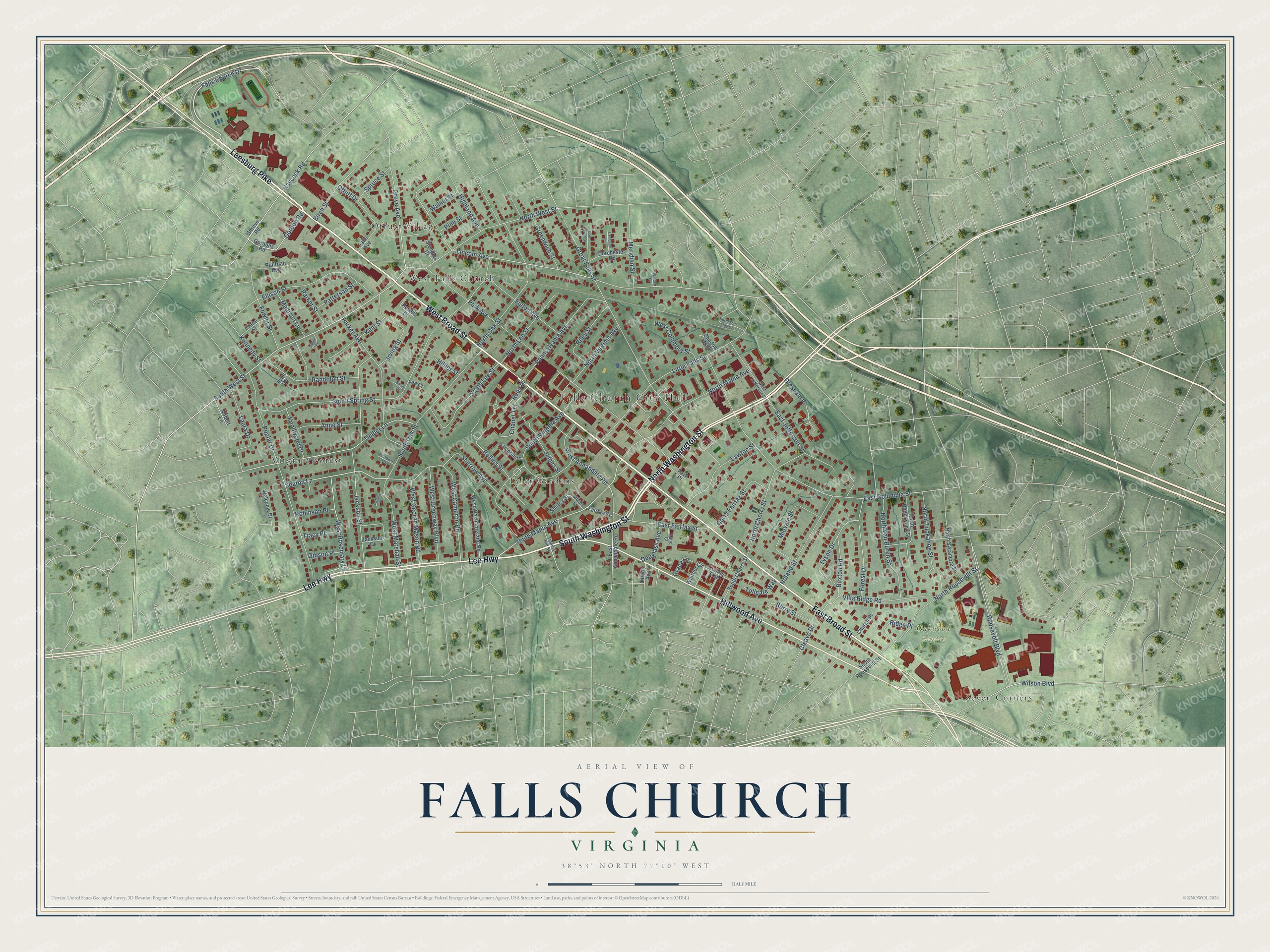 Watermarked full-map preview of Falls Church, Virginia