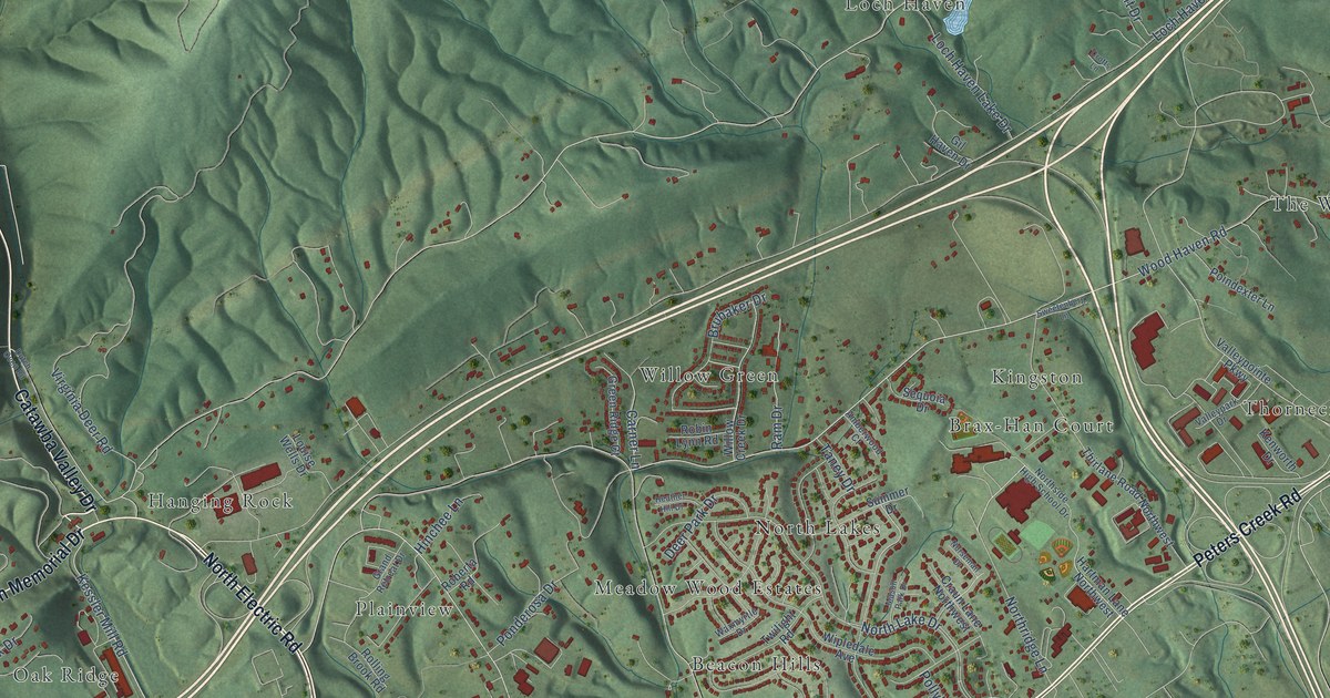 Close-up of streets and buildings in Glen Cove, Virginia