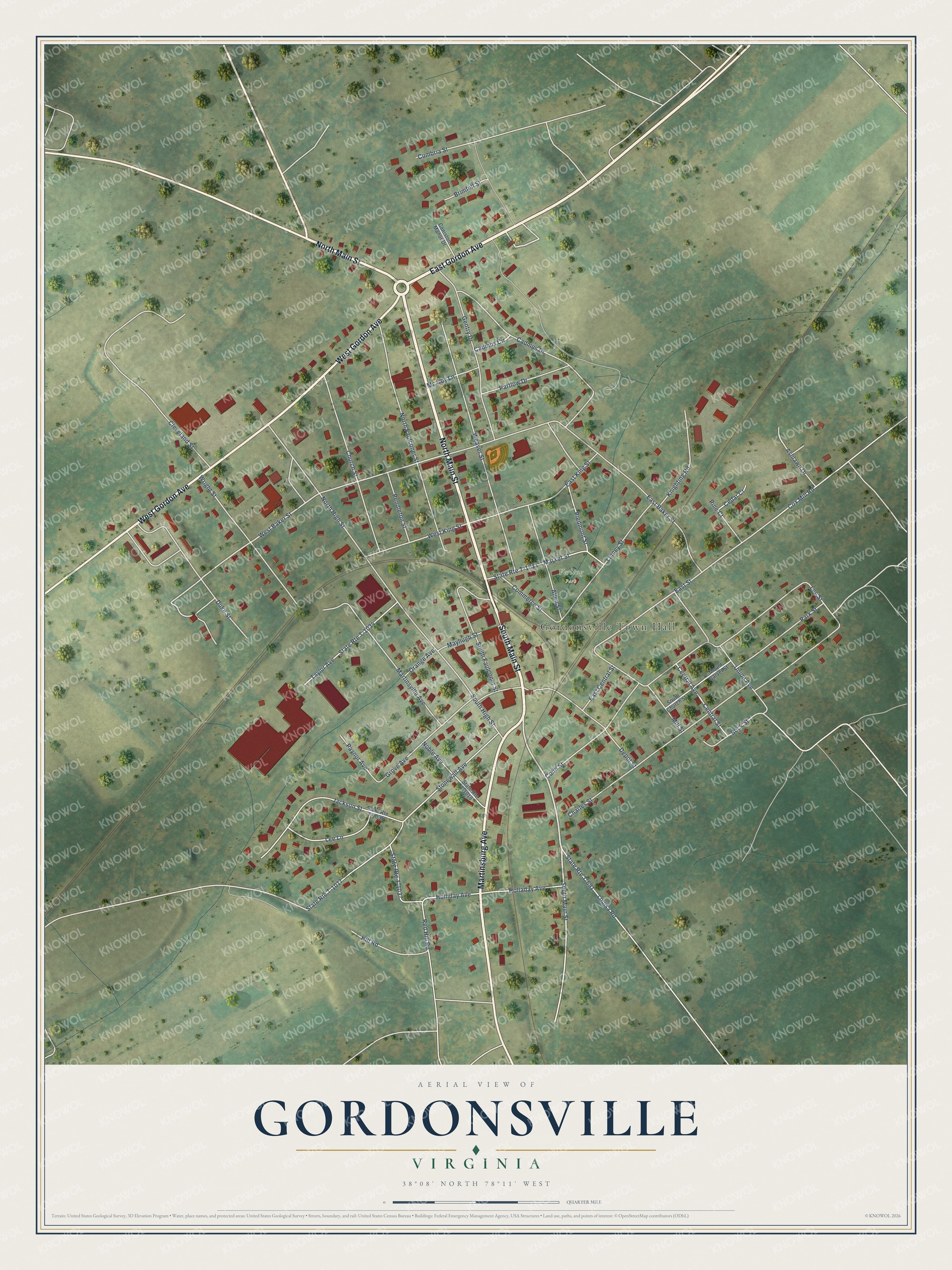 Watermarked full-map preview of Gordonsville, Virginia