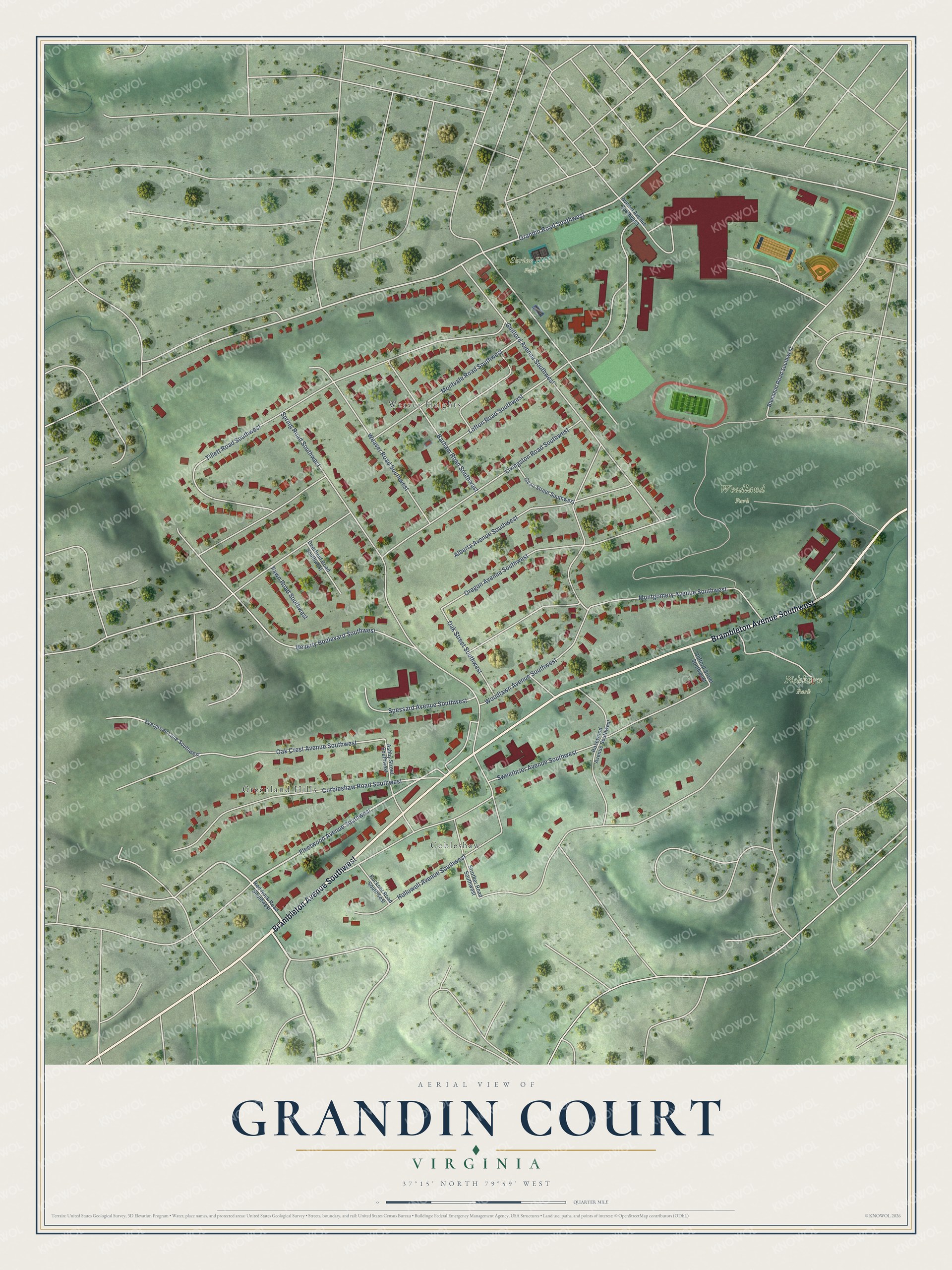 Watermarked full-map preview of Grandin Court, Virginia
