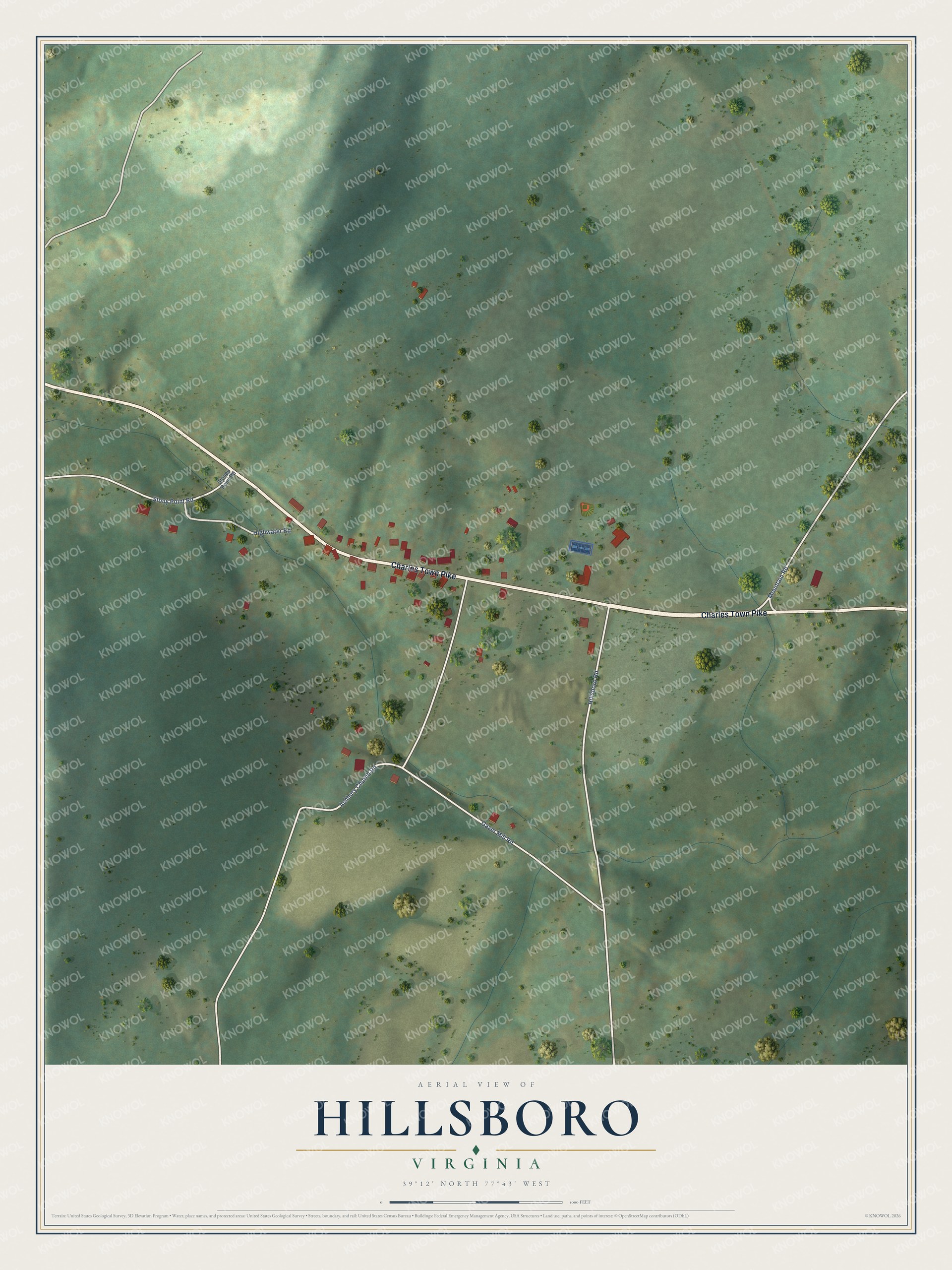 Watermarked full-map preview of Hillsboro, Virginia