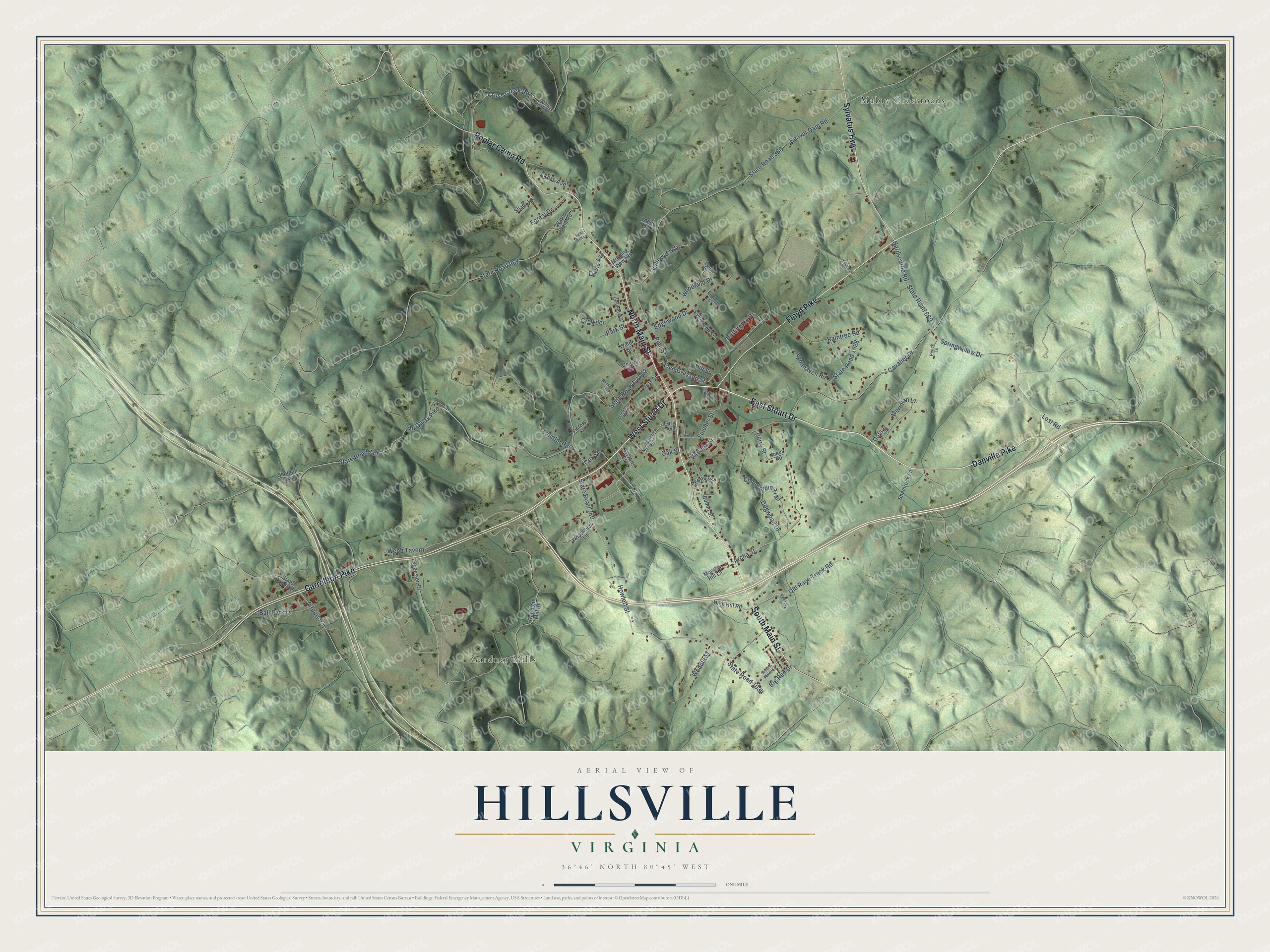 Watermarked full-map preview of Hillsville, Virginia