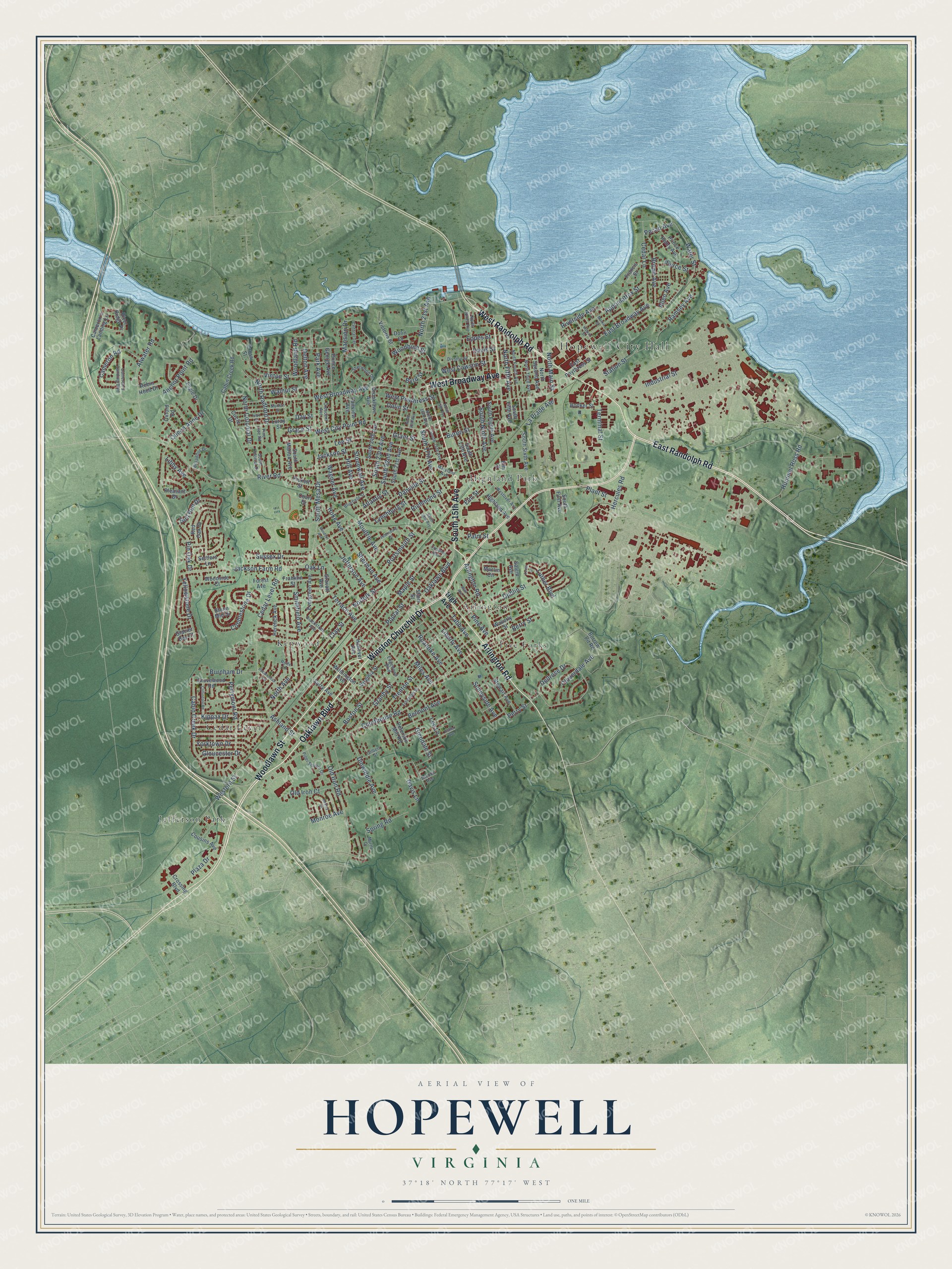 Watermarked full-map preview of Hopewell, Virginia