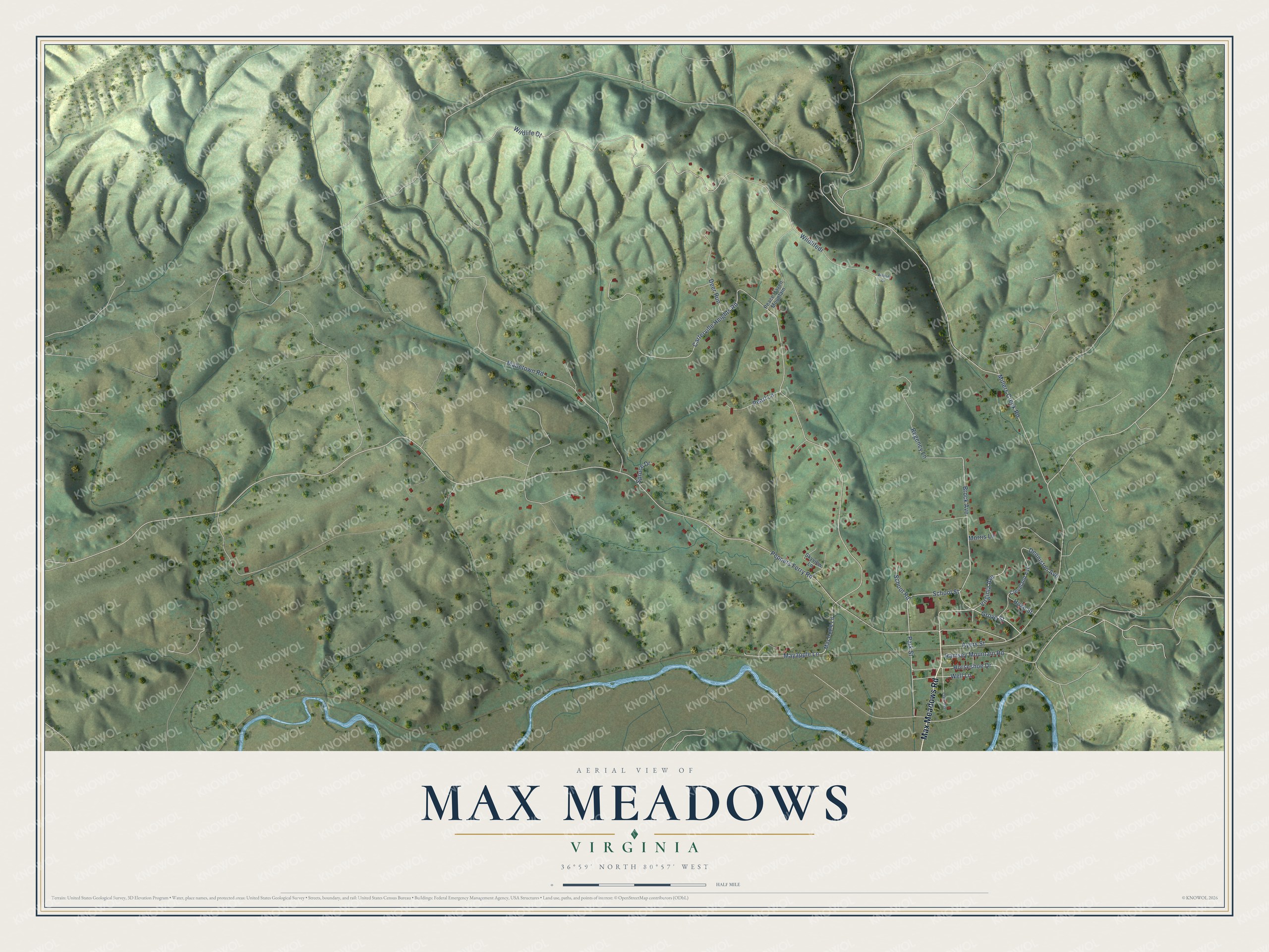 Watermarked full-map preview of Max Meadows, Virginia