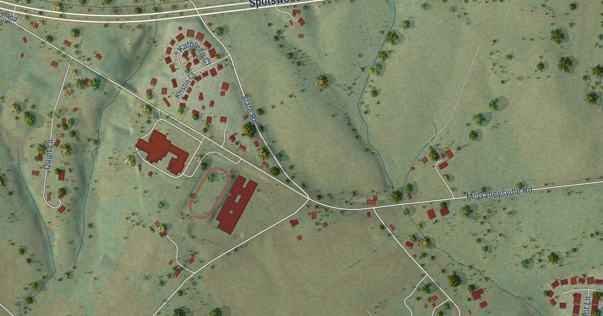 Close-up of streets and buildings in Montevideo, Virginia