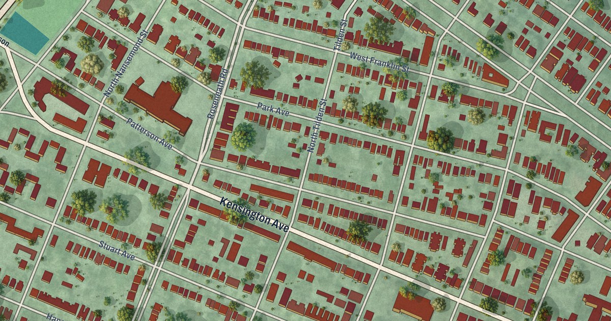 Close-up of streets and buildings in Museum District, Virginia