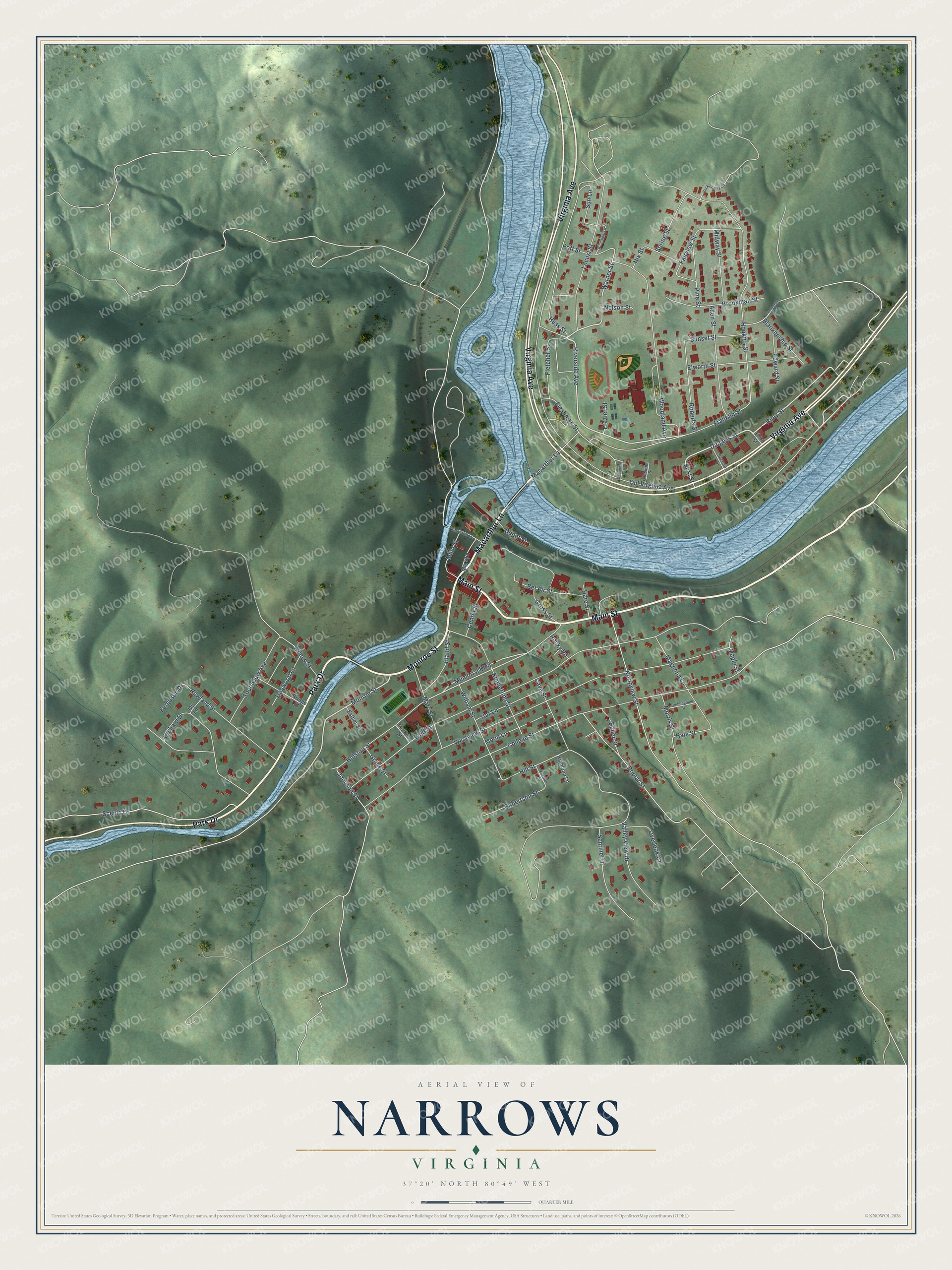 Watermarked full-map preview of Narrows, Virginia