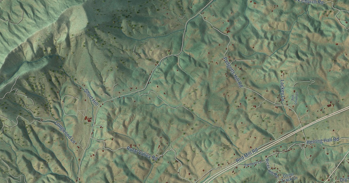 Close-up of streets and buildings in Natural Bridge, Virginia