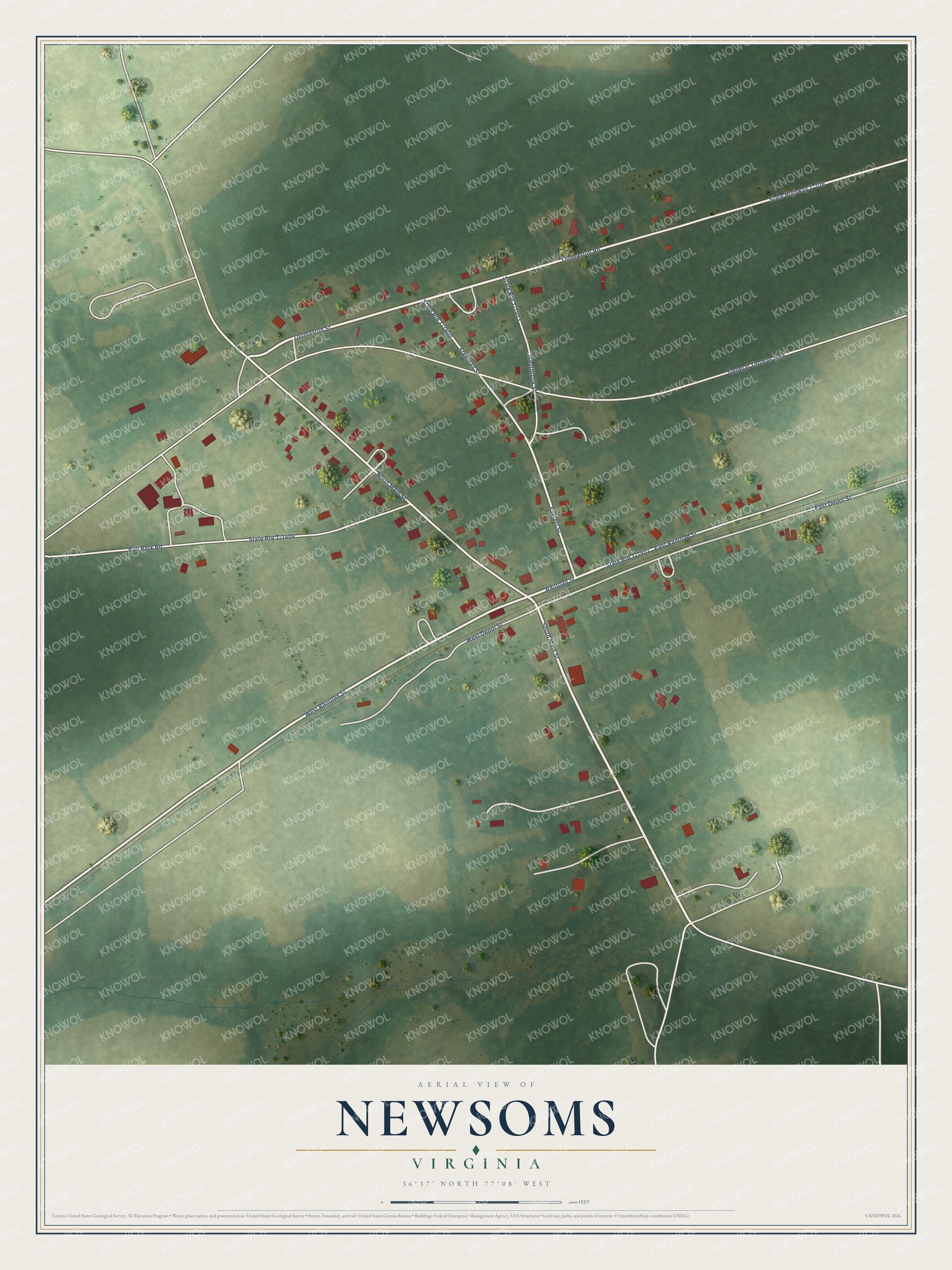 Watermarked full-map preview of Newsoms, Virginia
