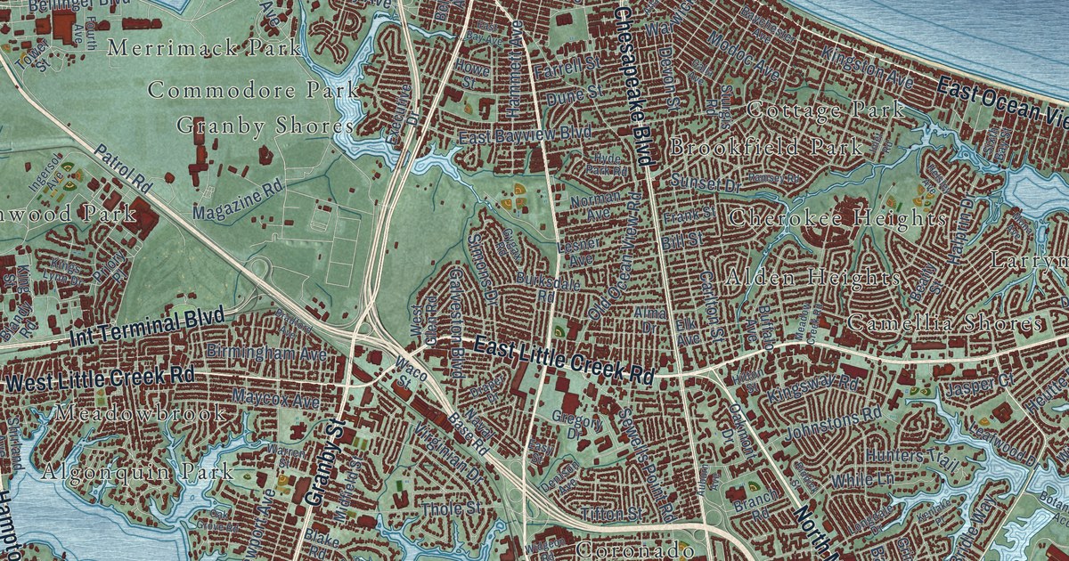 Map of Norfolk, Virginia in 2026