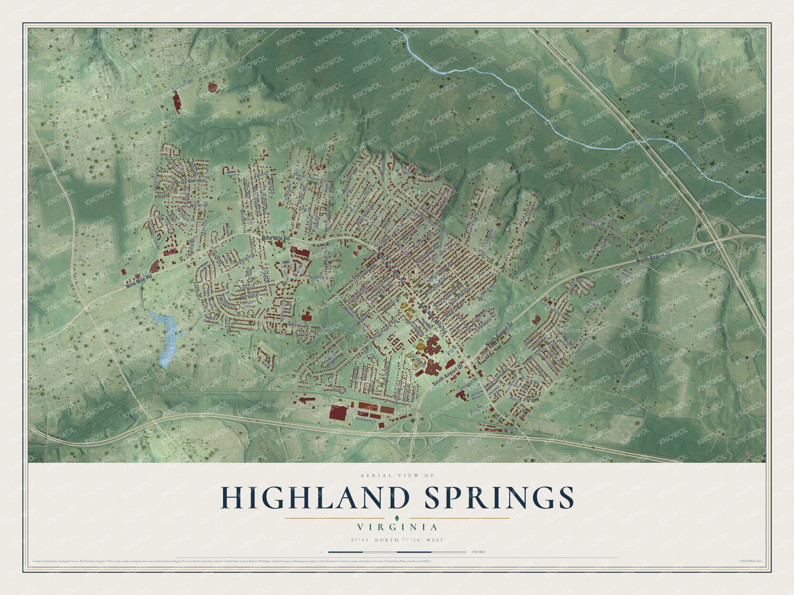 Watermarked full-map preview of Highland Springs, Virginia