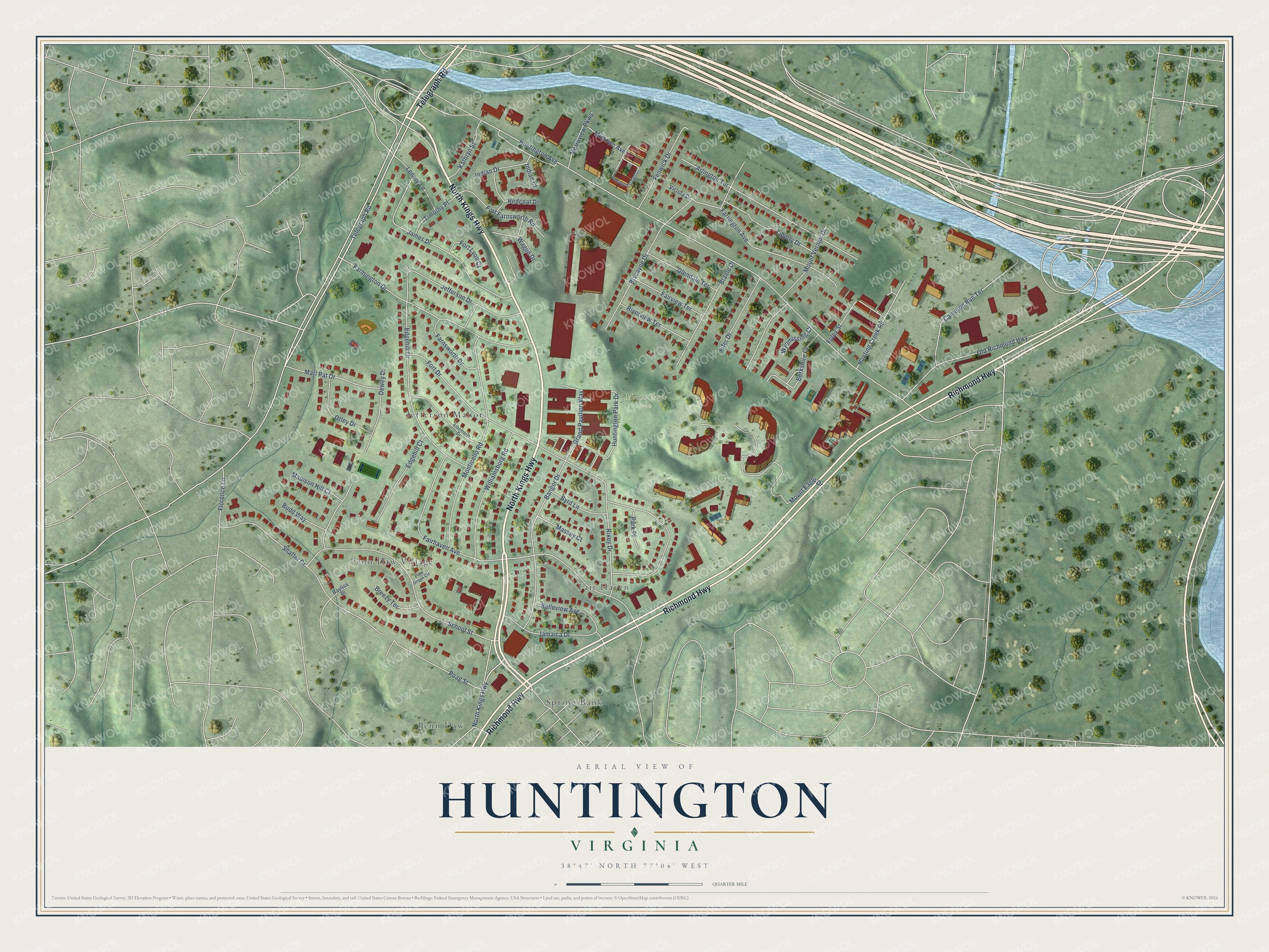 Watermarked full-map preview of Huntington, Virginia