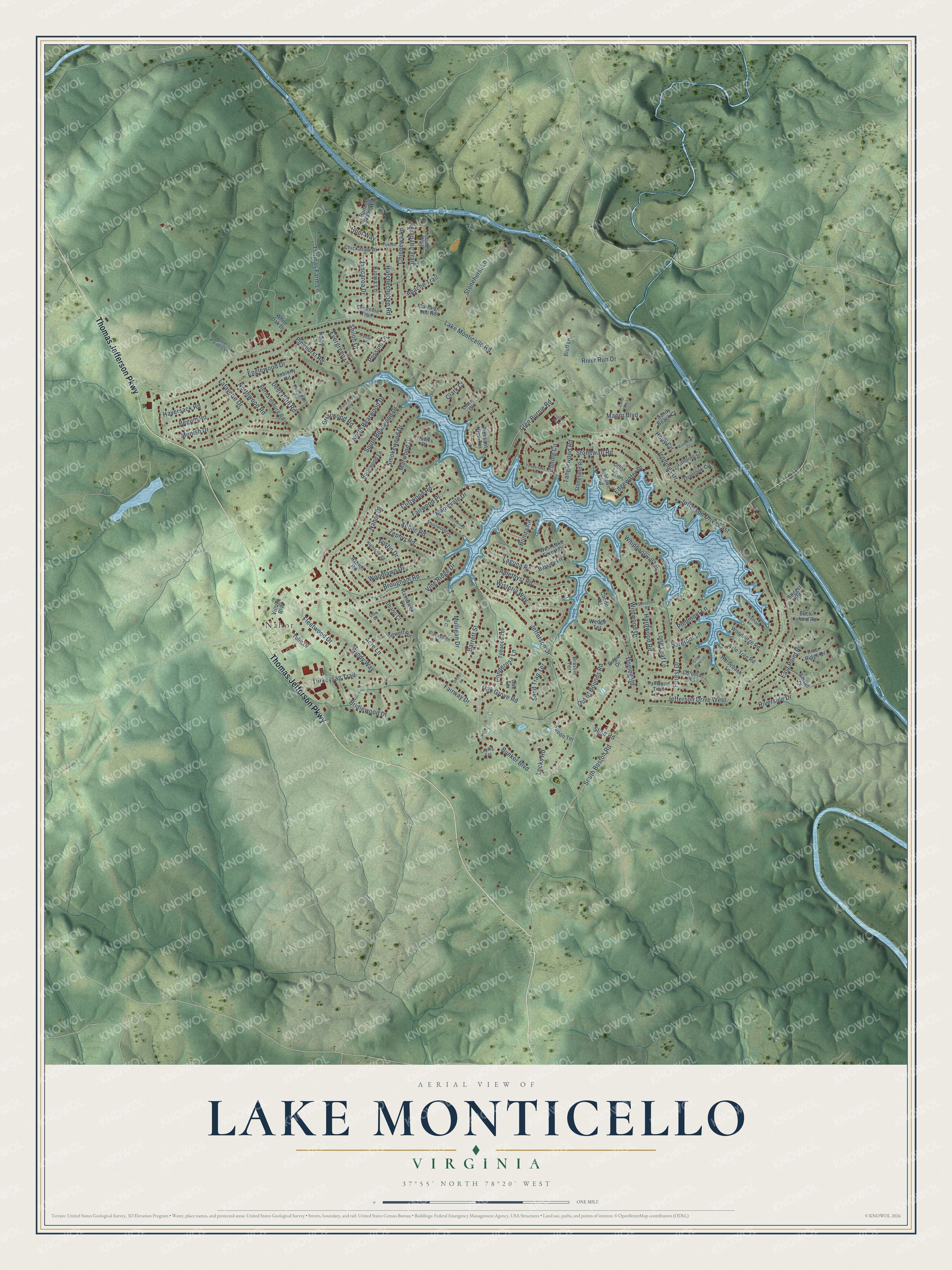 Watermarked full-map preview of Lake Monticello, Virginia
