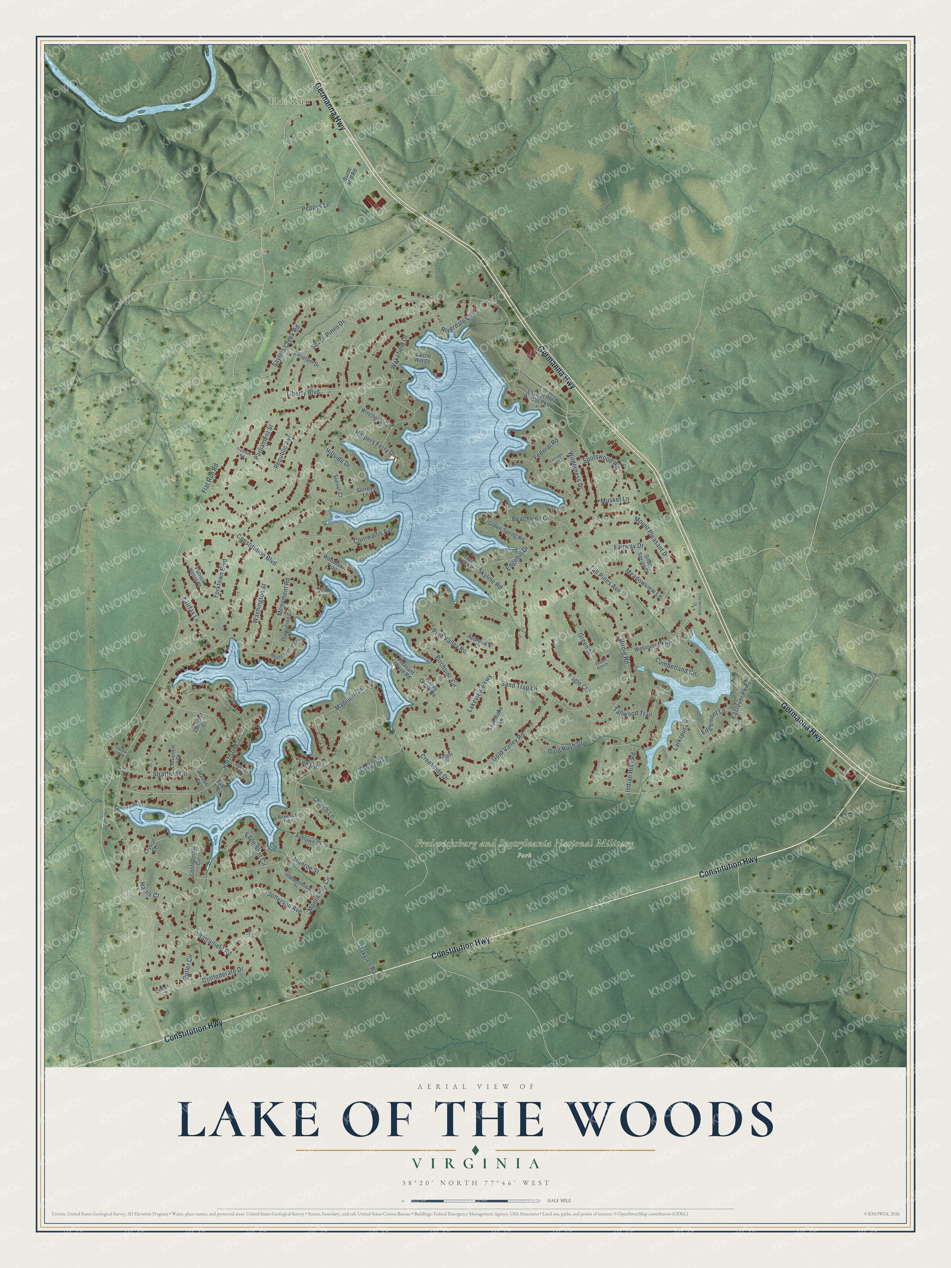 Watermarked full-map preview of Lake of the Woods, Virginia