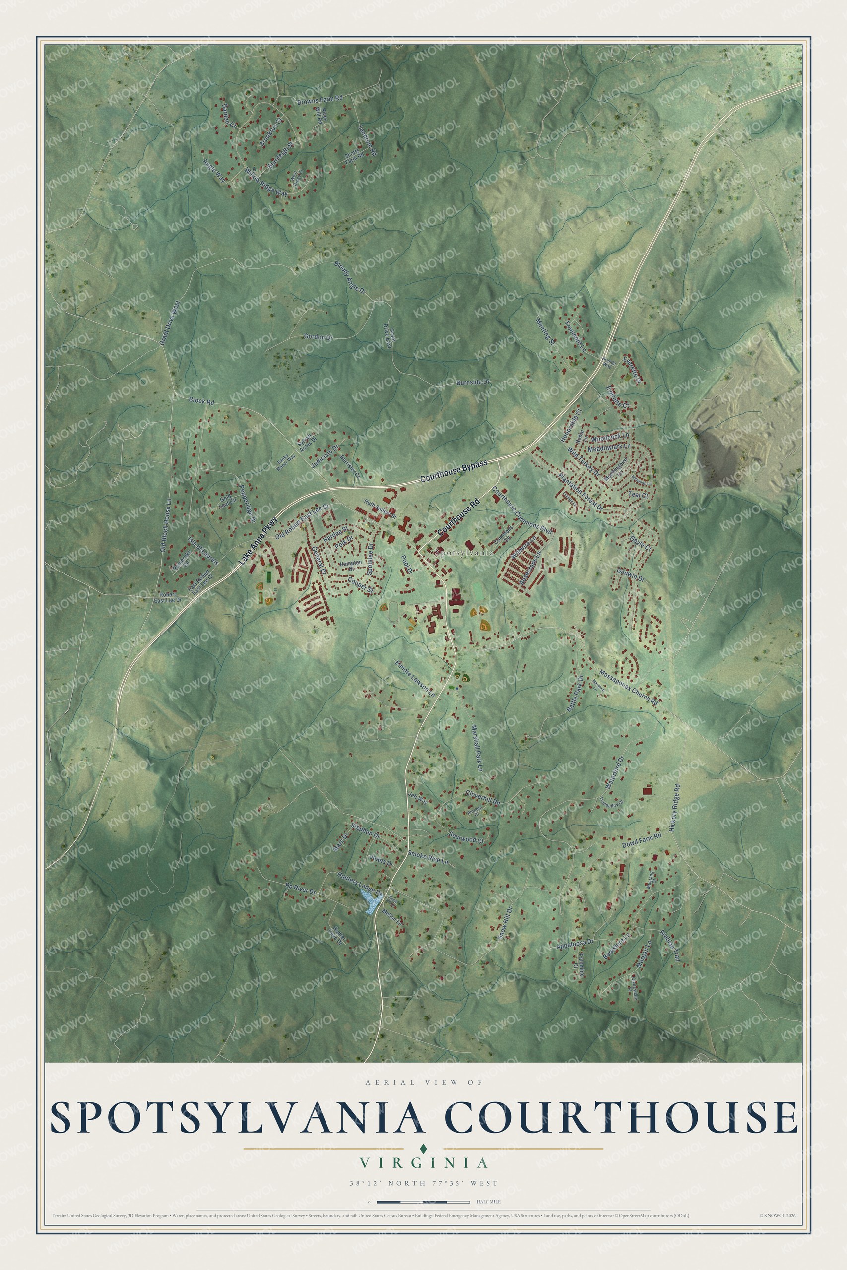 Watermarked full-map preview of Spotsylvania Courthouse, Virginia