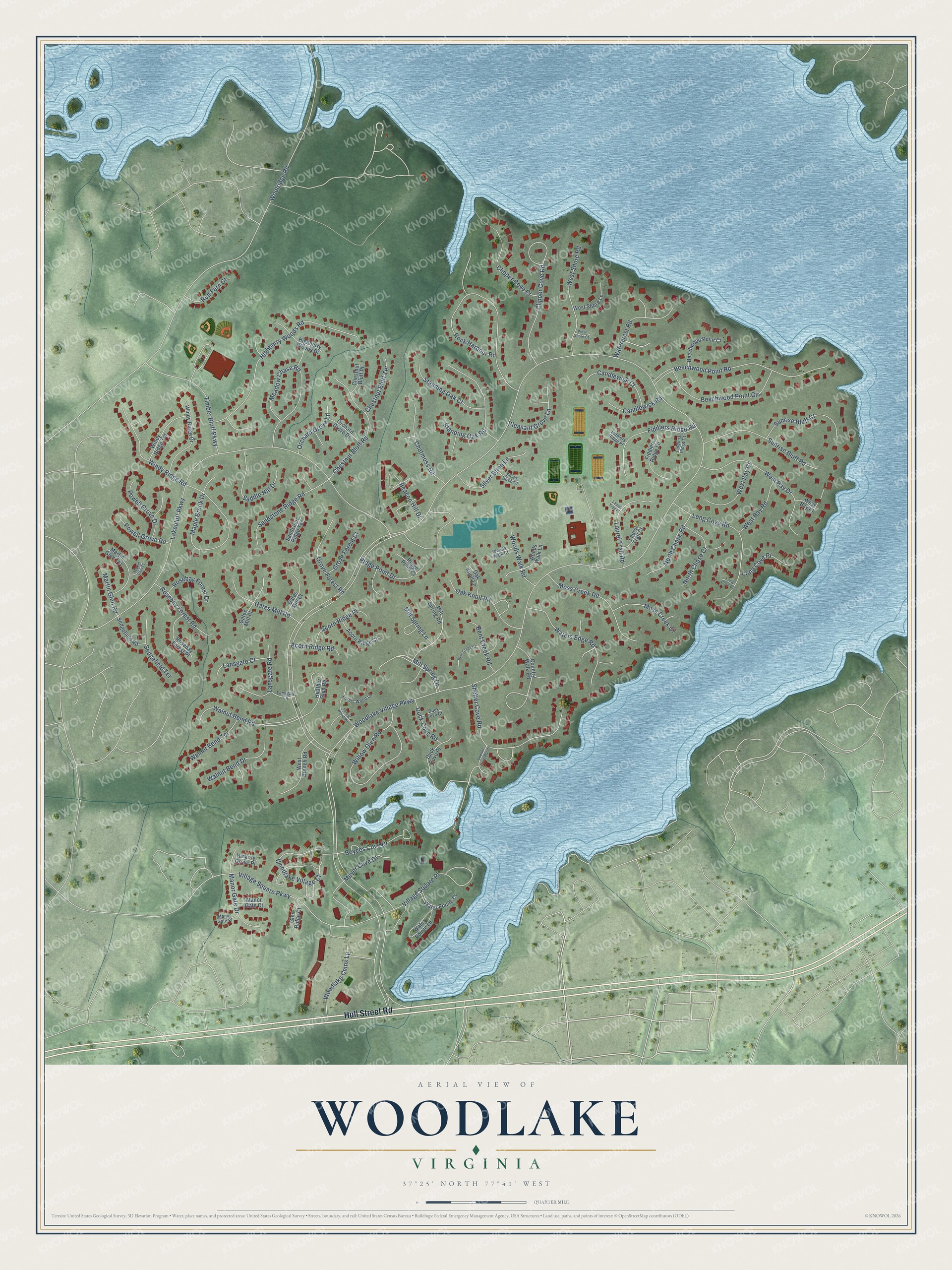 Watermarked full-map preview of Woodlake, Virginia