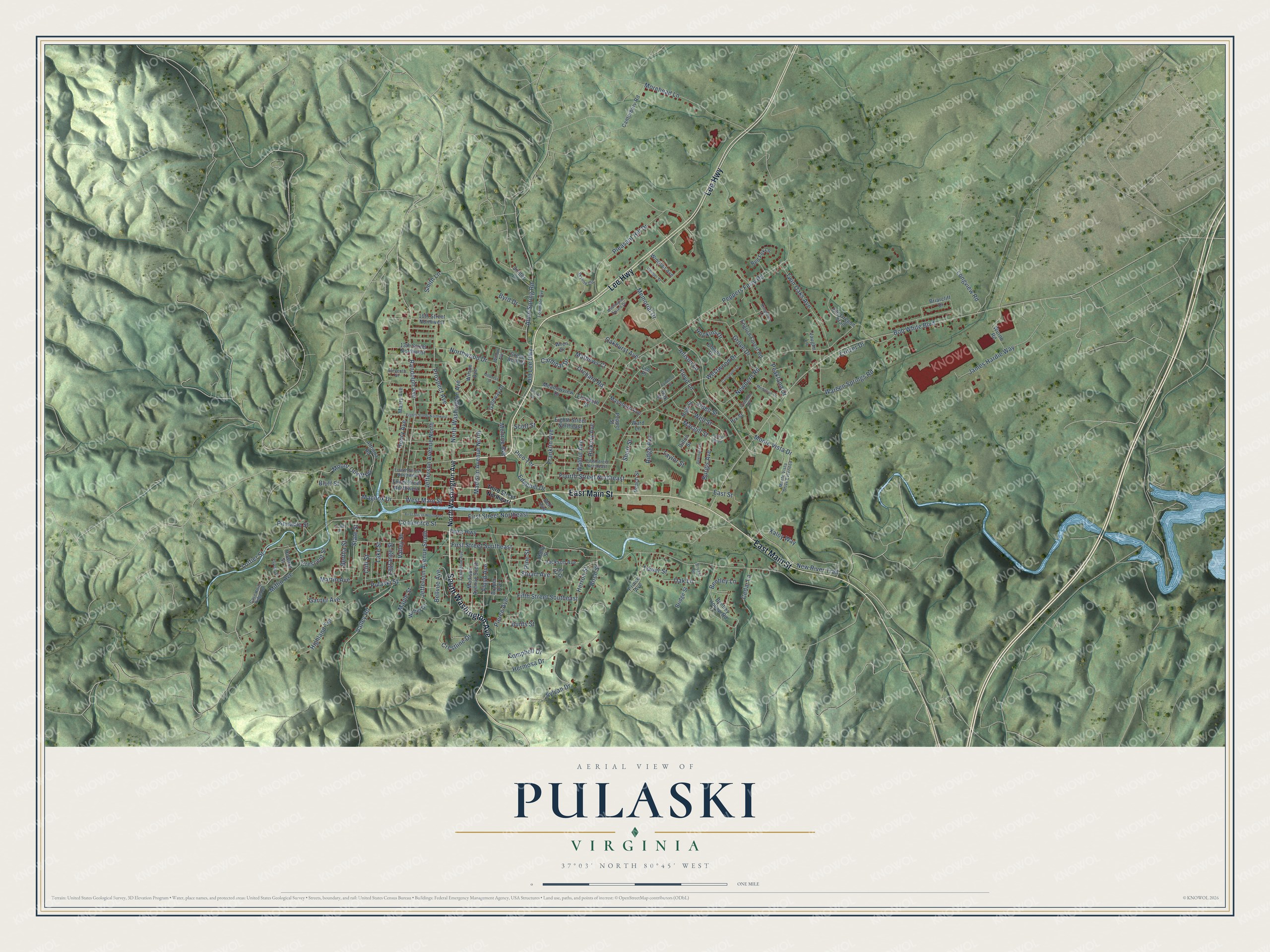 Watermarked full-map preview of Pulaski, Virginia