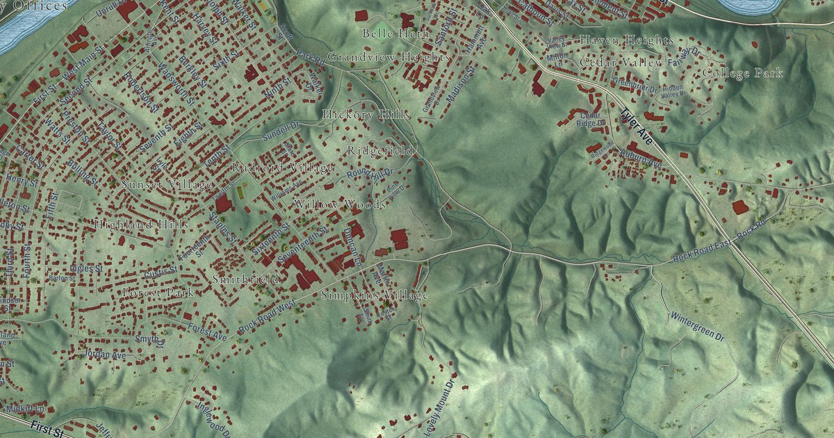 Map of Radford, Virginia in 2026