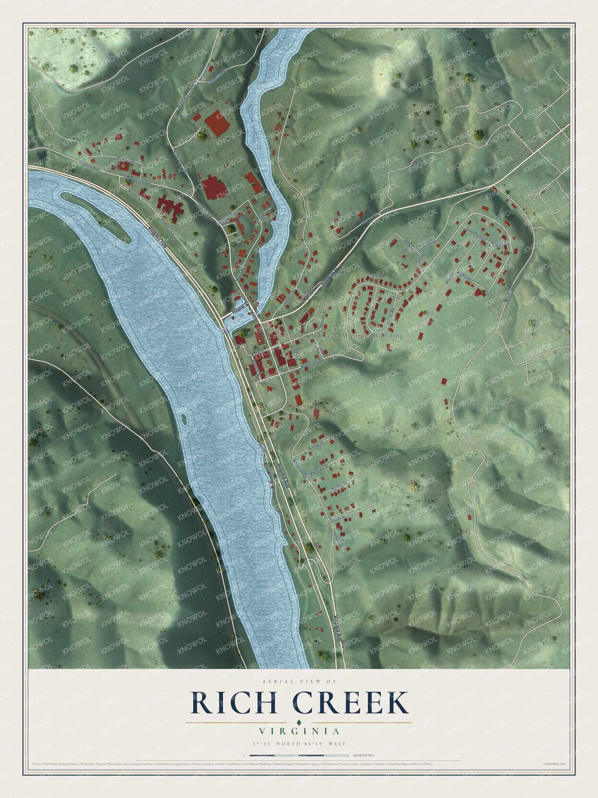 Watermarked full-map preview of Rich Creek, Virginia