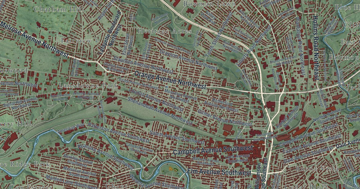 Map of Roanoke, Virginia in 2026