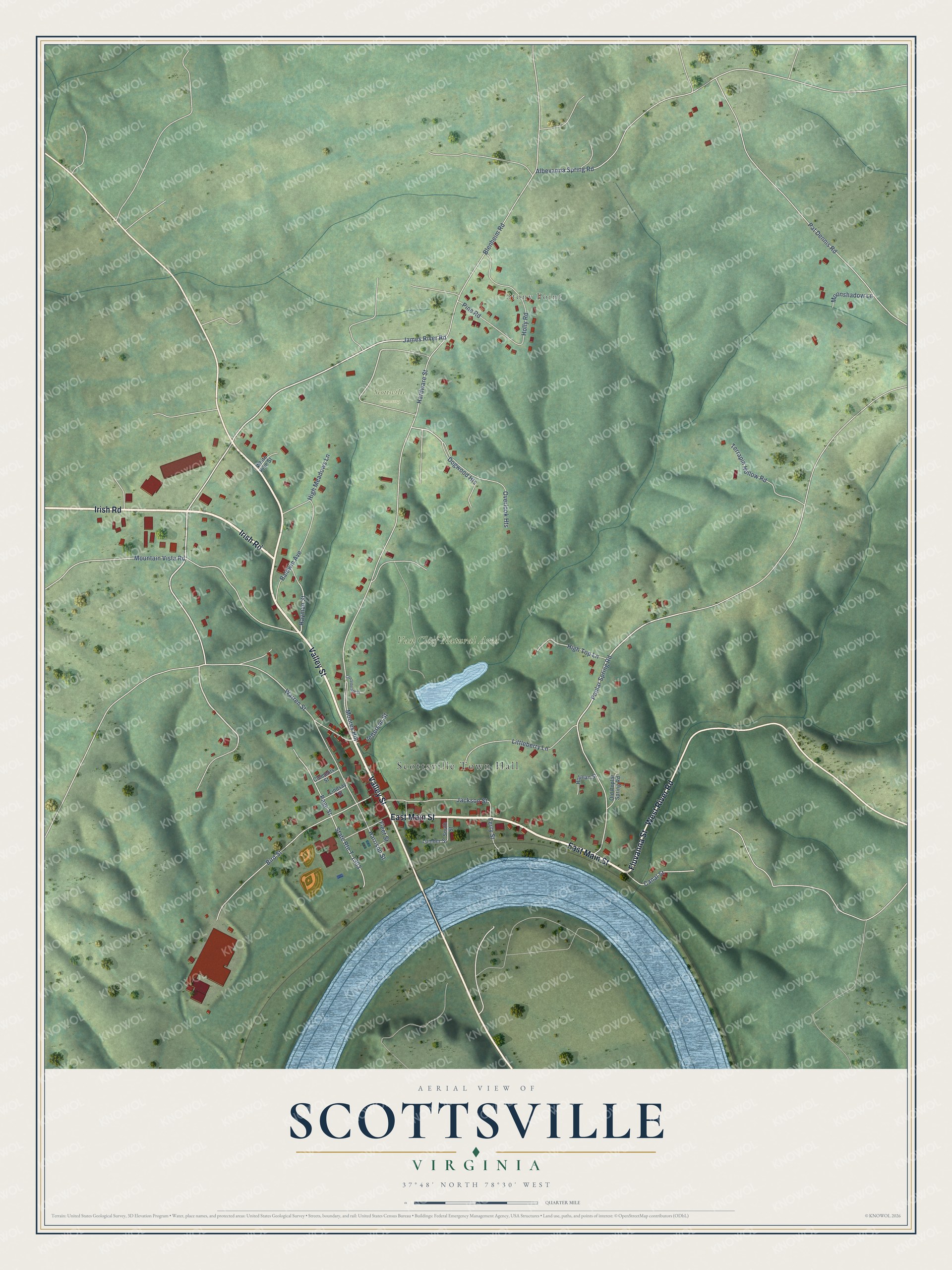 Watermarked full-map preview of Scottsville, Virginia