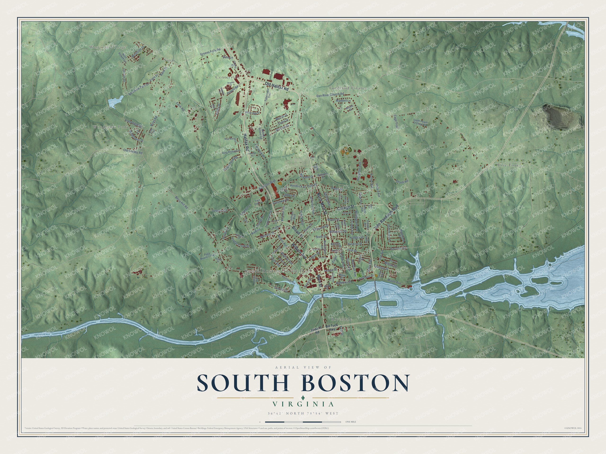 Watermarked full-map preview of South Boston, Virginia
