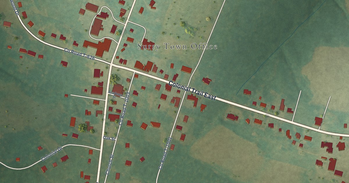 Map of Surry, Virginia in 2026