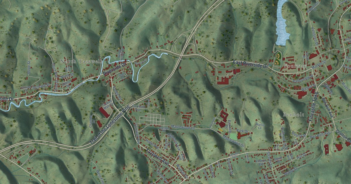 Map of Tazewell, Virginia in 2026