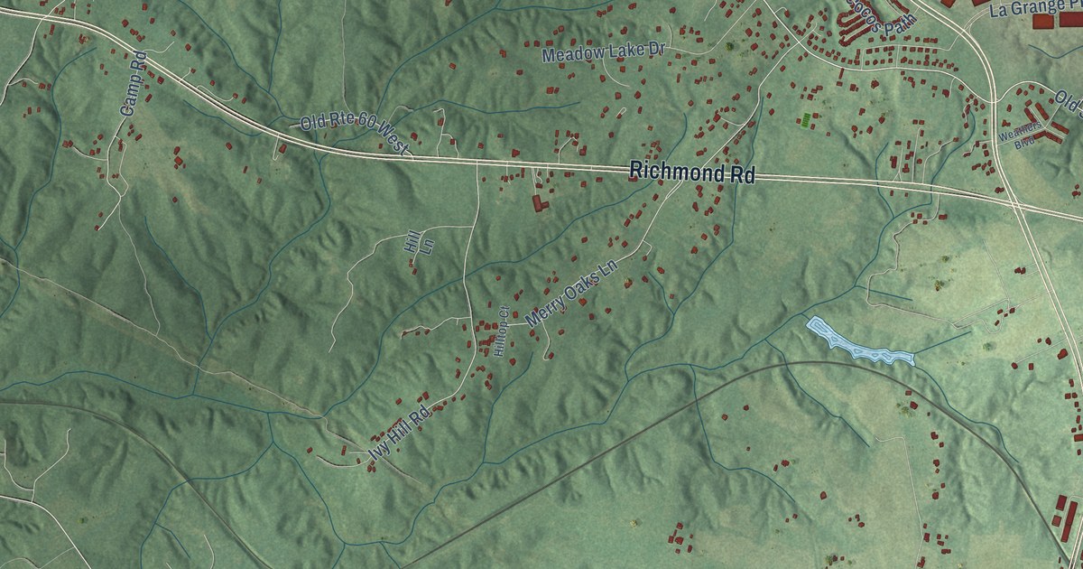 Close-up of streets and buildings in Toano, Virginia