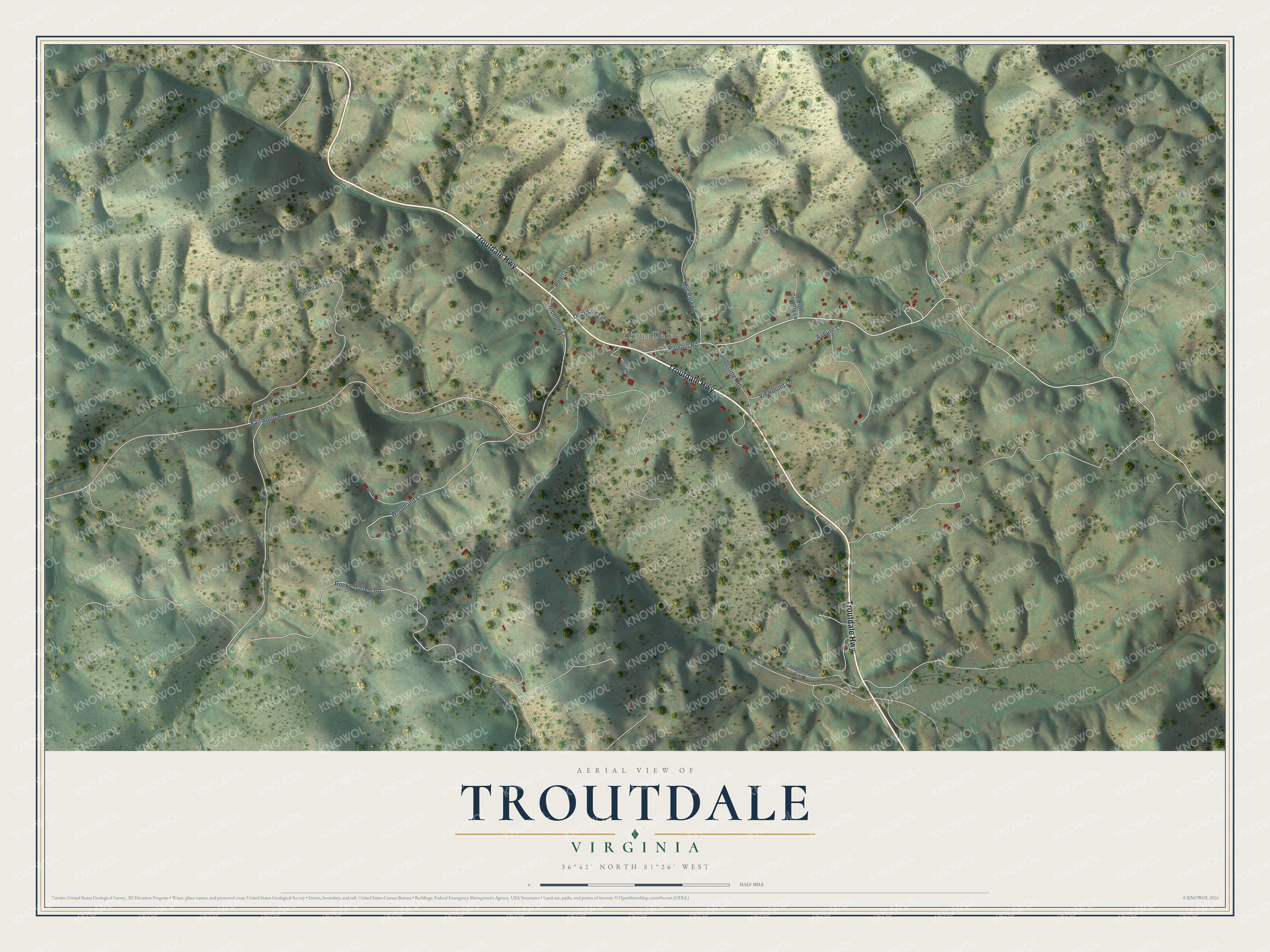Watermarked full-map preview of Troutdale, Virginia
