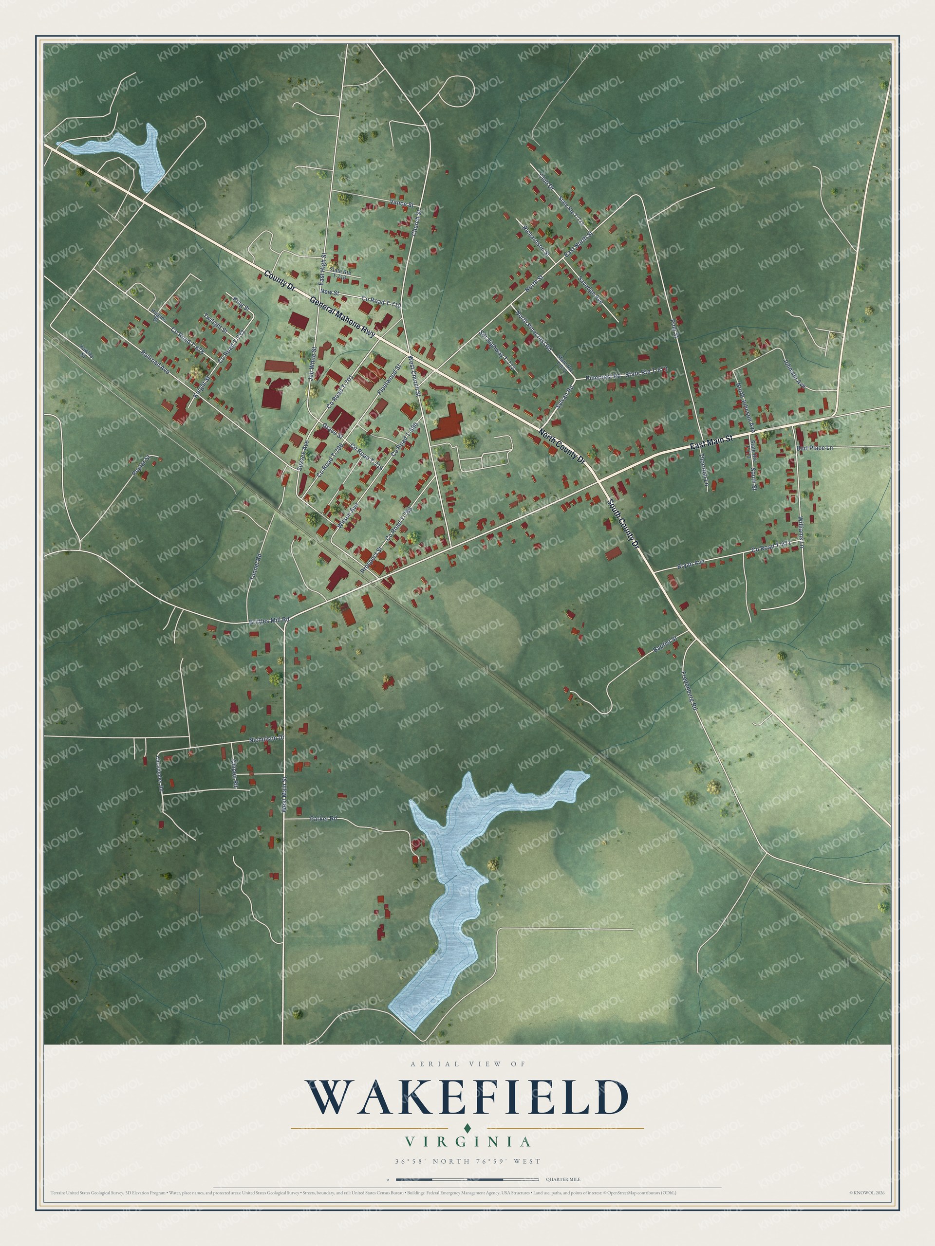 Watermarked full-map preview of Wakefield, Virginia