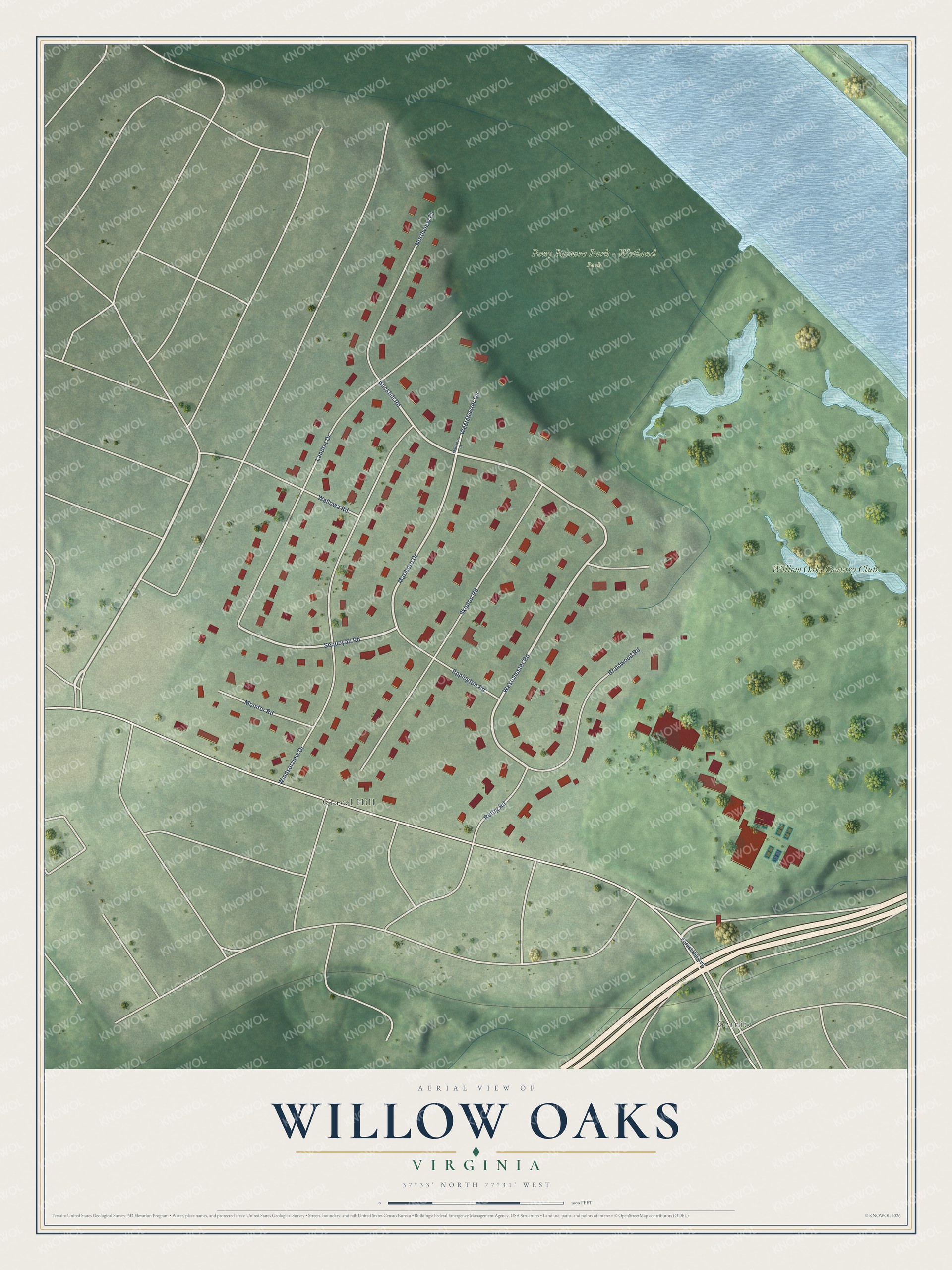 Watermarked full-map preview of Willow Oaks, Virginia