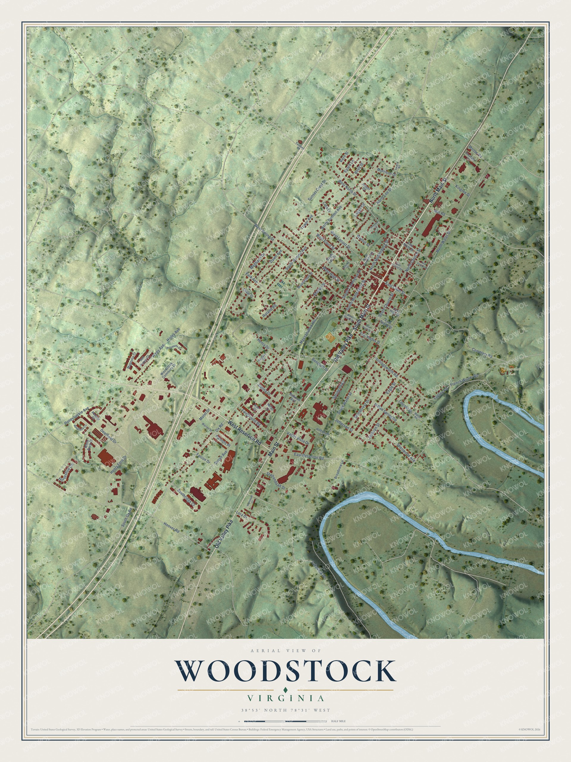 Watermarked full-map preview of Woodstock, Virginia