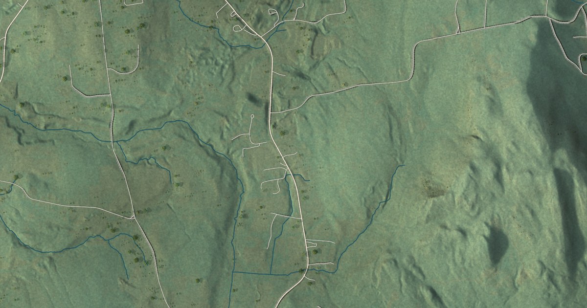 Close-up of streets and buildings in Chittenden, Vermont