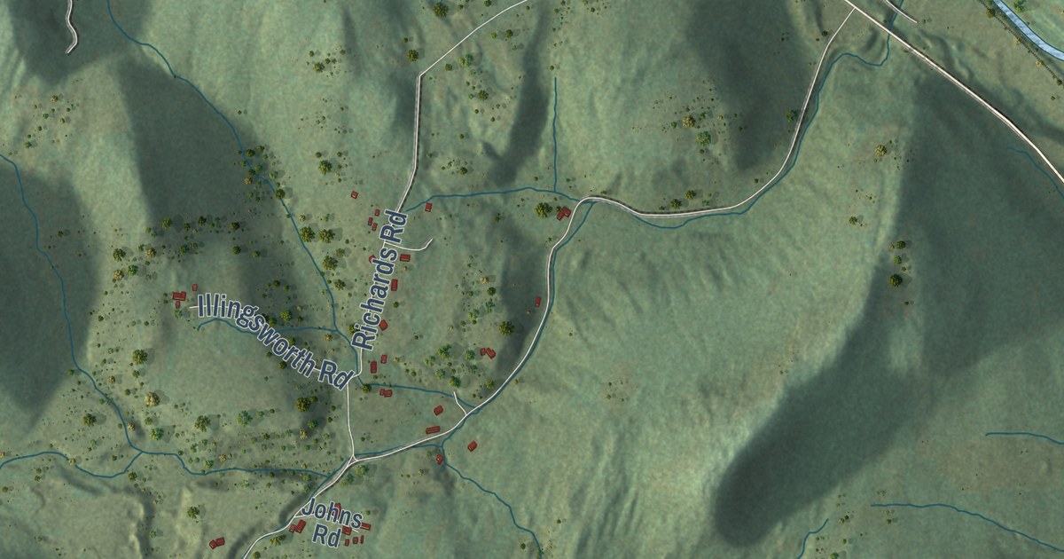 Close-up of streets and buildings in Grafton, Vermont