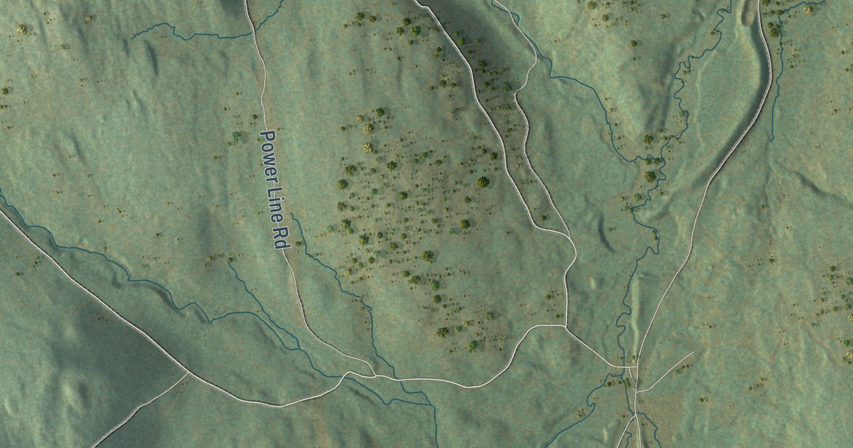 Close-up of streets and buildings in Granby, Vermont