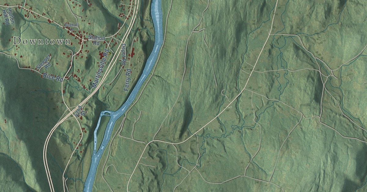 Close-up of streets and buildings in Hartland, Vermont