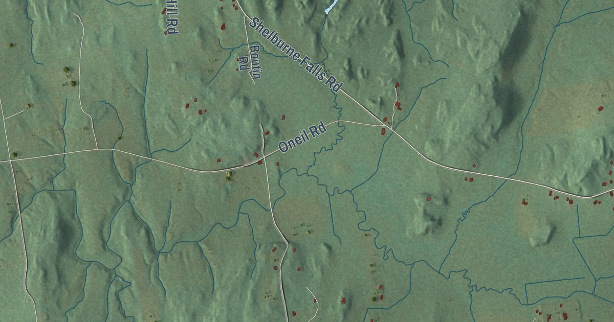 Close-up of streets and buildings in Hinesburg, Vermont