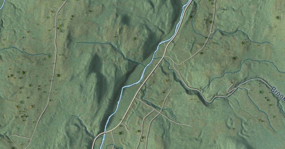 Close-up of streets and buildings in Kirby, Vermont