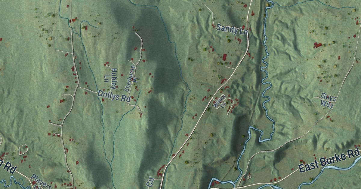 Close-up of streets and buildings in Lyndon, Vermont