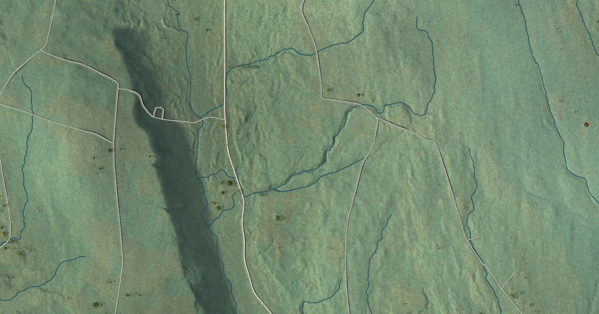 Close-up of streets and buildings in Newark, Vermont