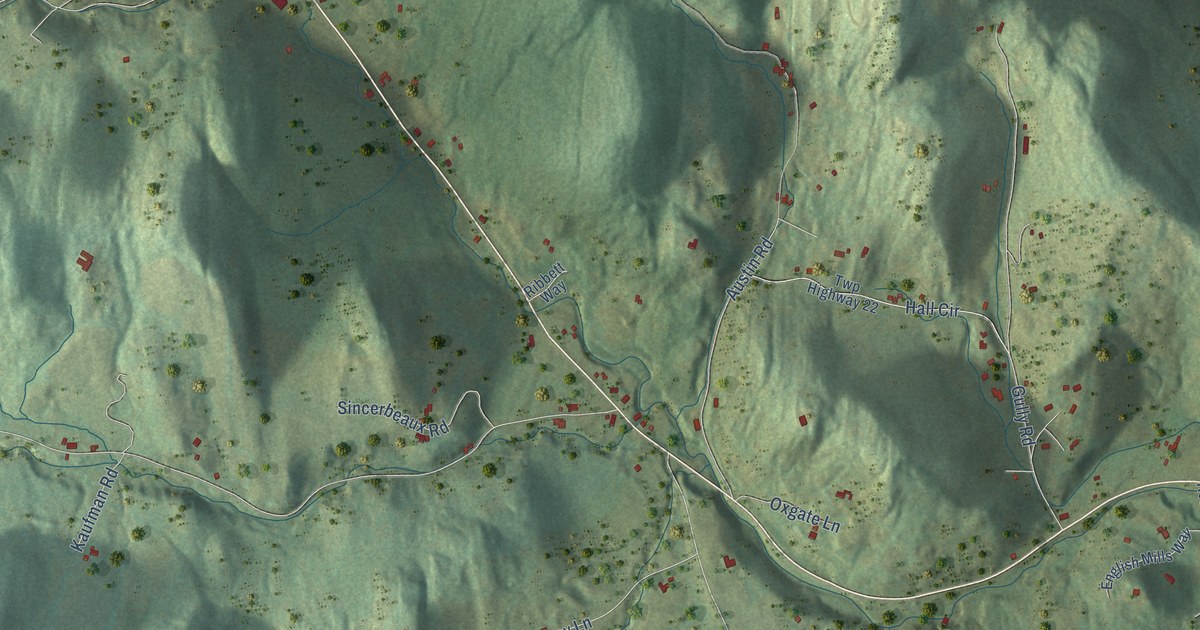 Close-up of streets and buildings in Prosper, Vermont