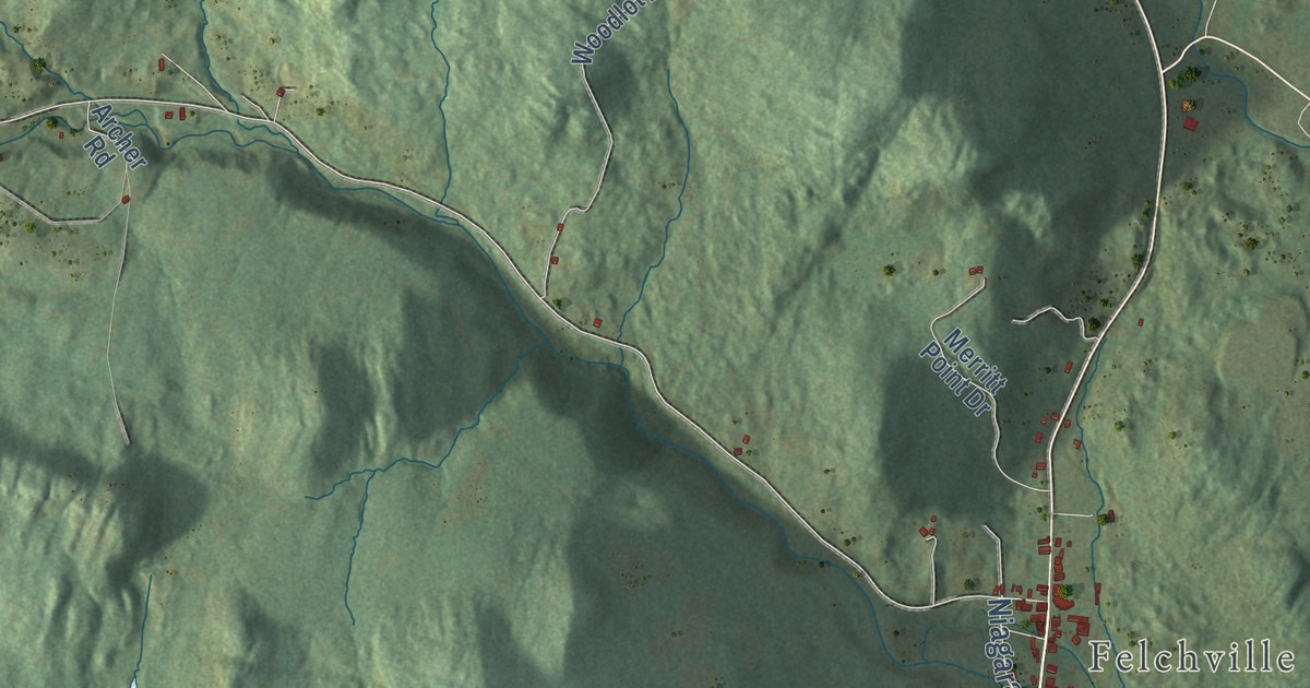 Close-up of streets and buildings in Reading, Vermont