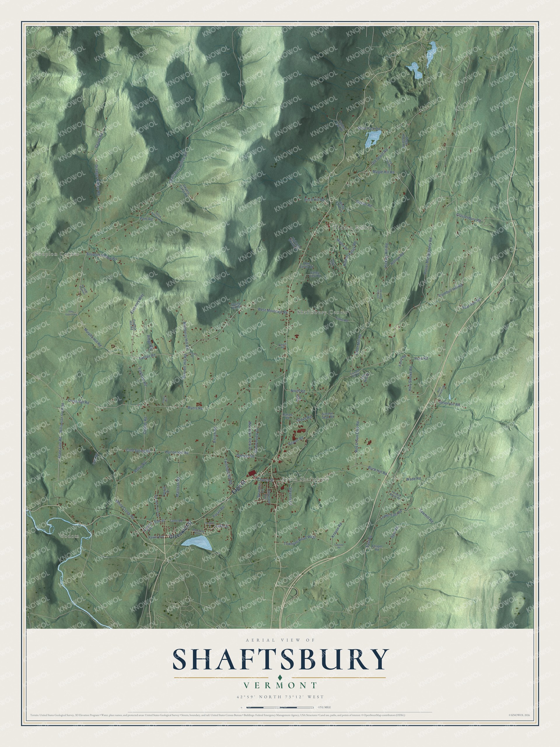 Watermarked full-map preview of Shaftsbury, Vermont