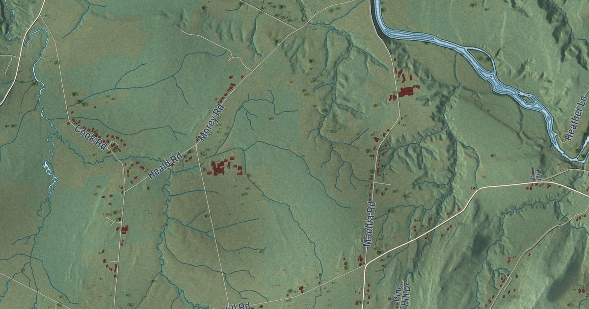 Close-up of streets and buildings in Sheldon, Vermont