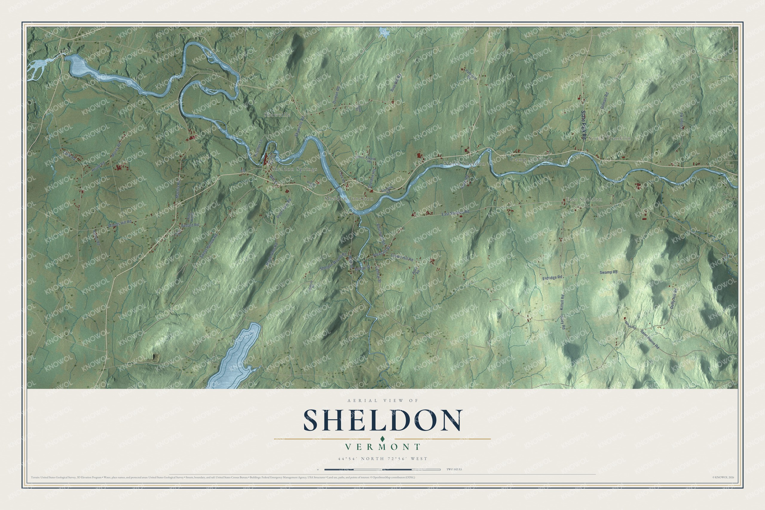 Map of Sheldon, Vermont, on the Missisquoi River