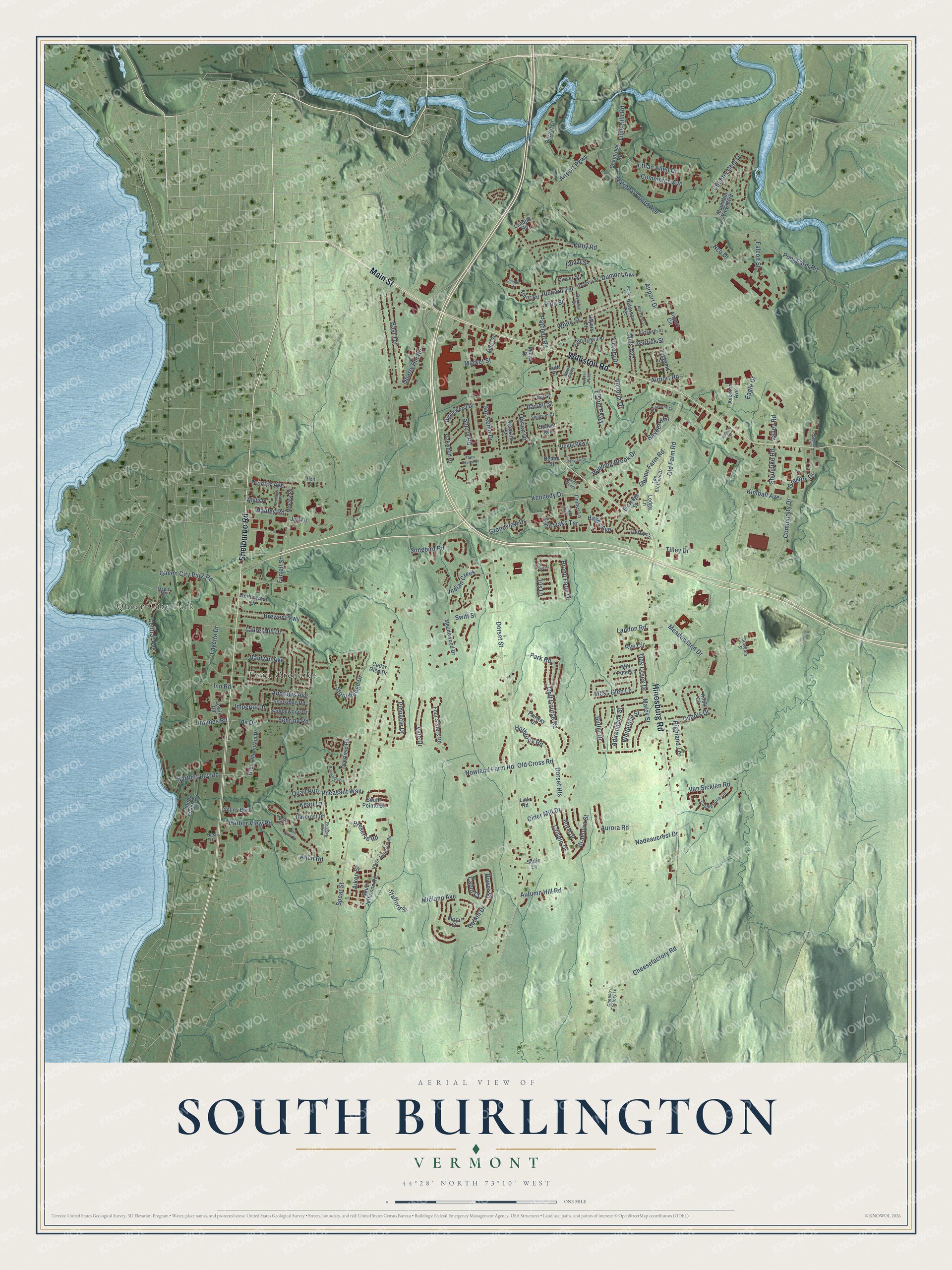 Watermarked full-map preview of South Burlington, Vermont