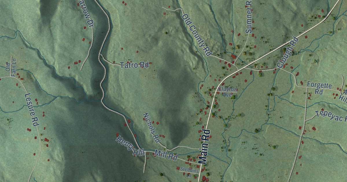 Close-up of streets and buildings in Stamford, Vermont