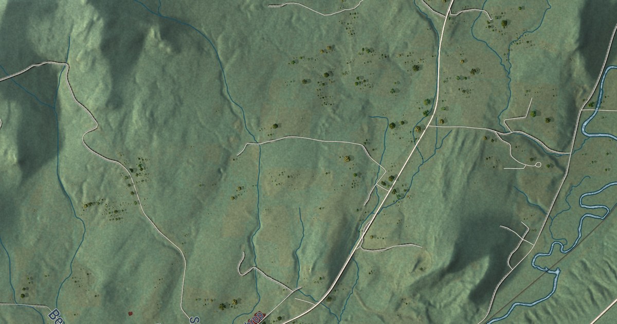 Close-up of streets and buildings in Sunderland, Vermont