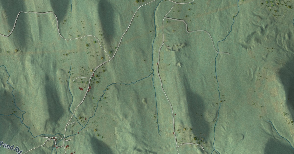 Close-up of streets and buildings in Topsham, Vermont
